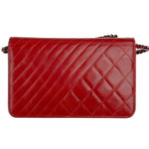 Chanel Boy Red Chain Bag Leather Bag Shoulder Matelasse Calf Matte Shoulder
